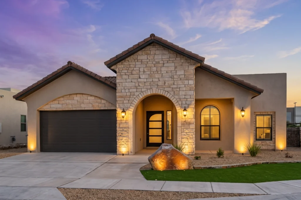 Europa T front elevation — Nueva Luna Builders new home in El Paso, Texas