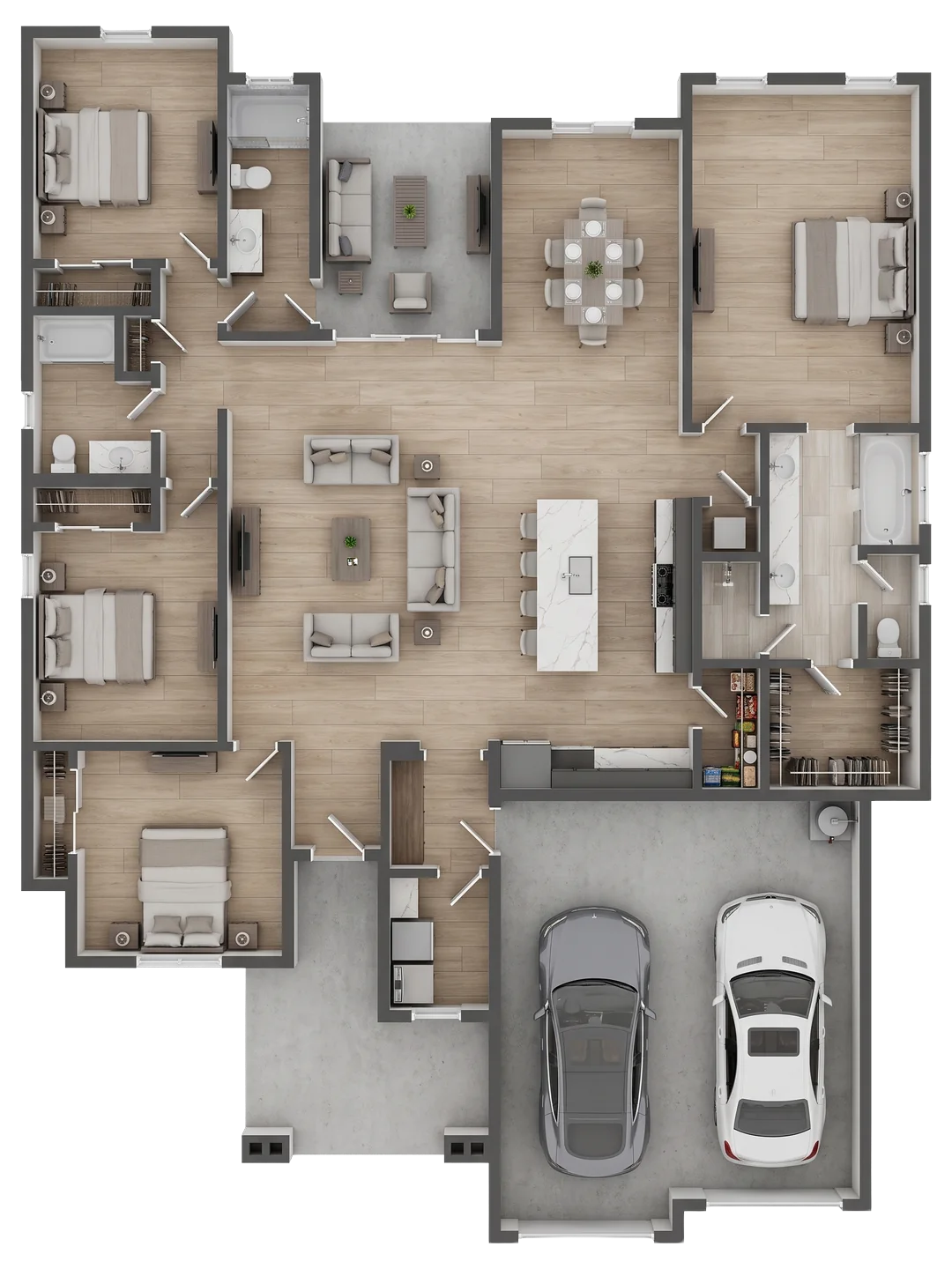 Artemis F floor plan — 2,076 sq ft, 4 bedrooms, 3 baths, 2-car garage