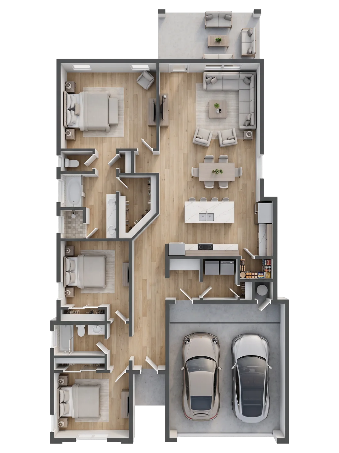 Deimos M floor plan — 1,625 sq ft, 3 bedrooms, 2 baths, 2-car garage