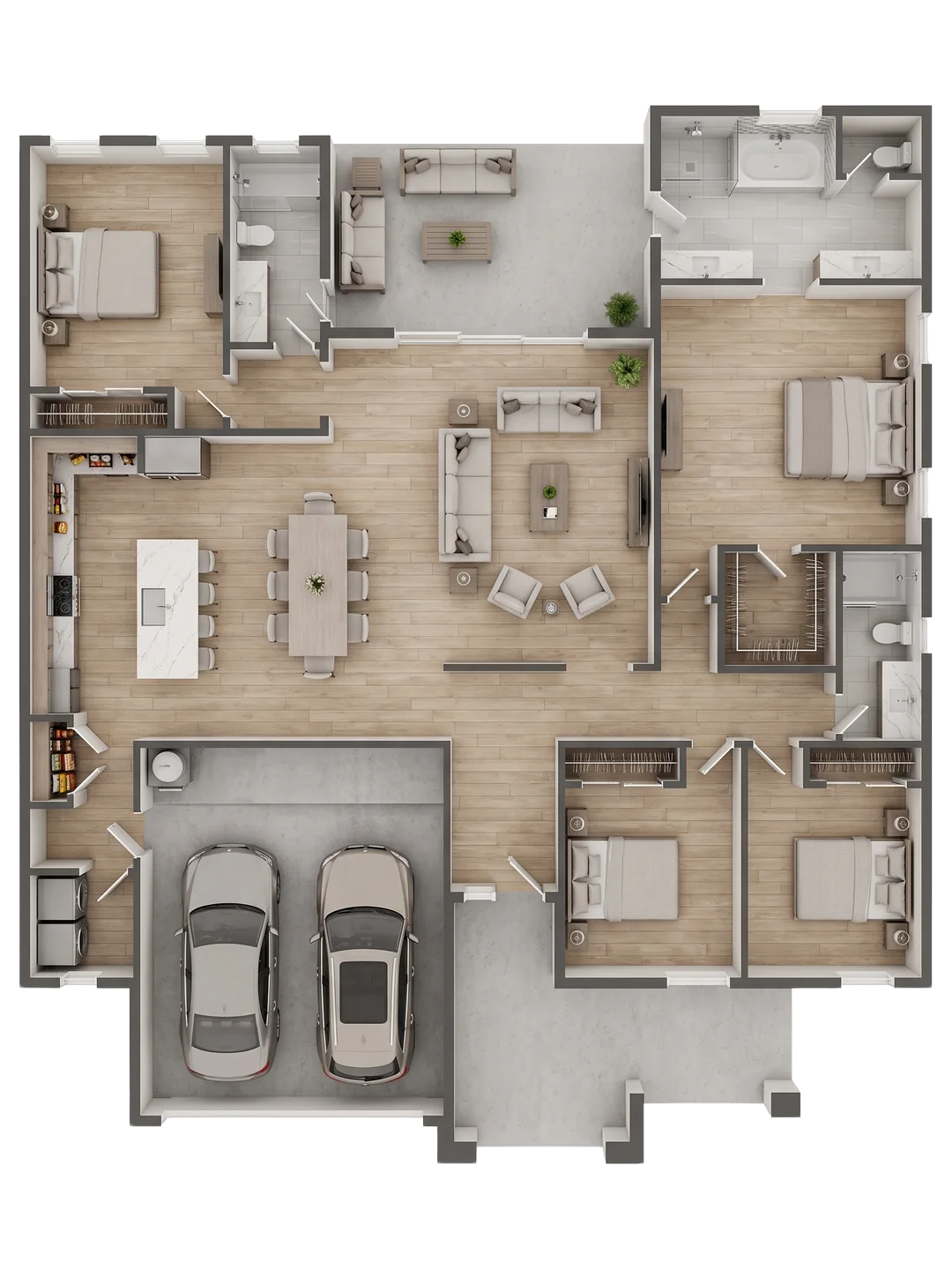Europa T floor plan — 2,265 sq ft, 4 bedrooms, 3 baths, 2-car garage