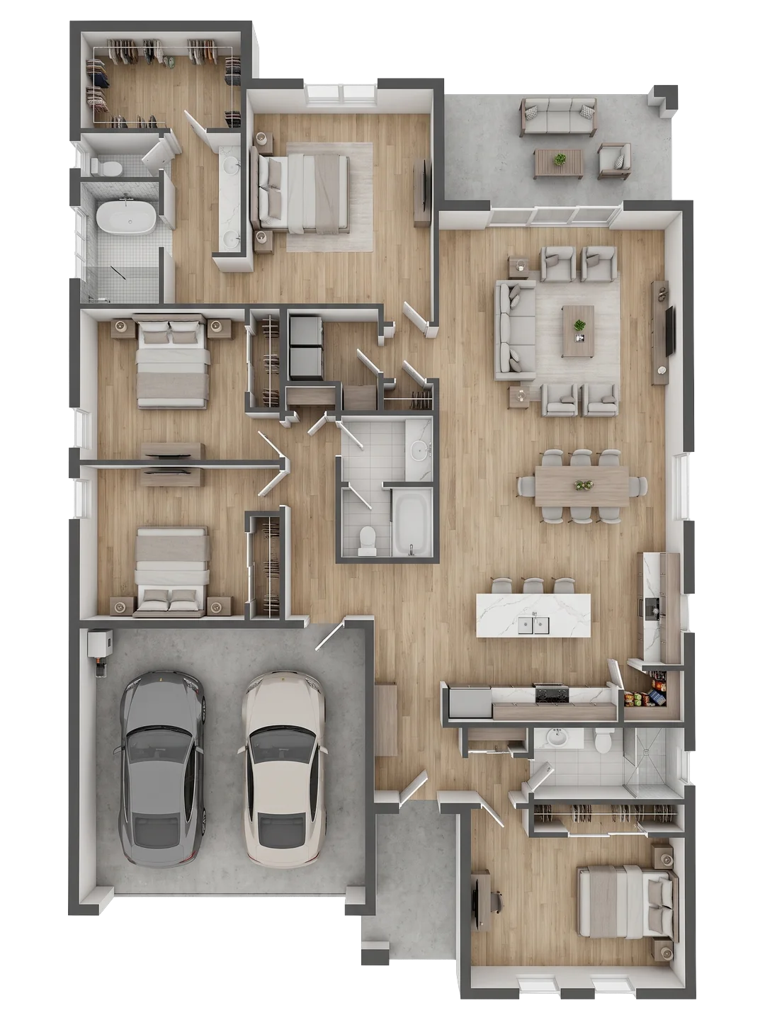 Leda F floor plan — 2,070 sq ft, 4 bedrooms, 3 baths, 2-car garage