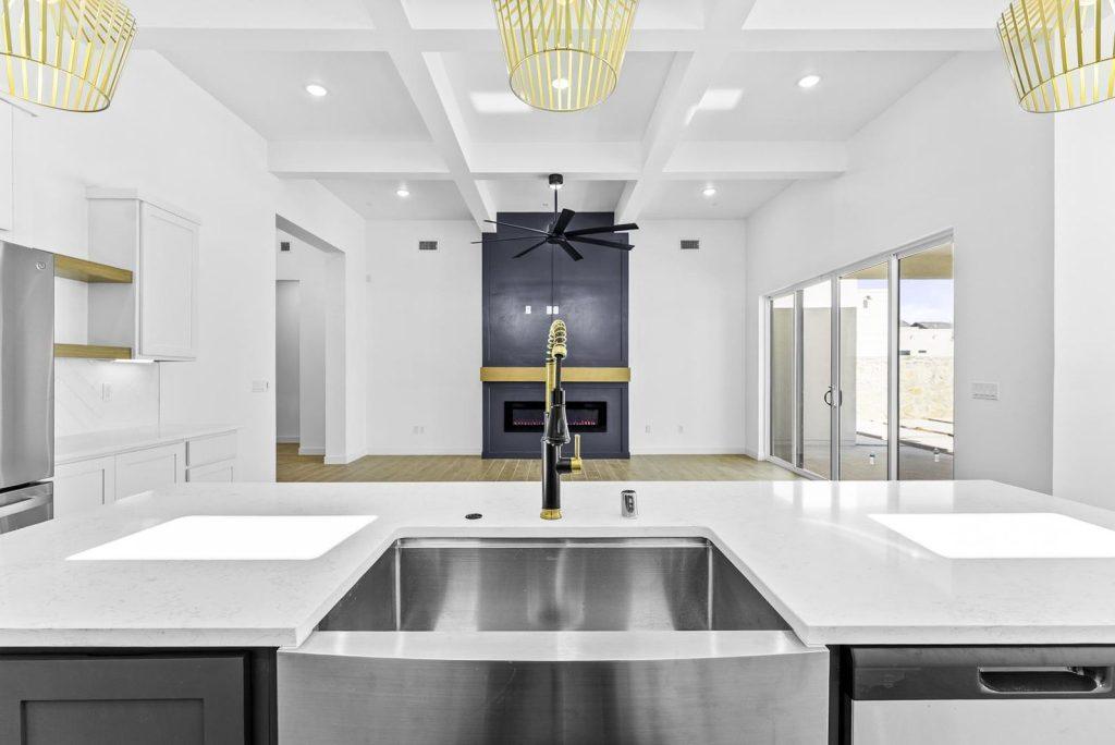 Kitchen & Coffered Ceiling in a Callisto F floorplan home by Nueva Luna Builders in El Paso, Texas