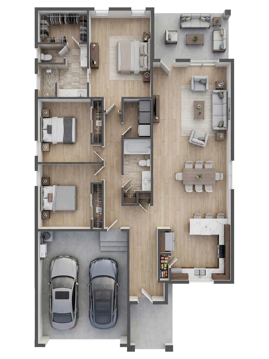 Phoebe T floor plan — 1,687 sq ft, 3 bedrooms, 2 baths, 2-car garage